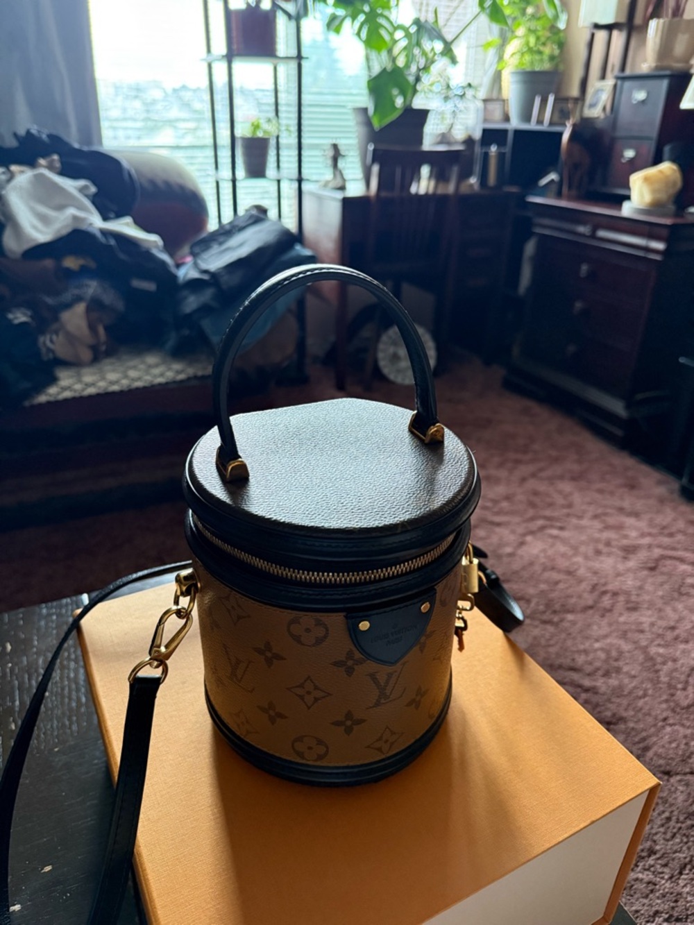Louis Vuitton Tan and Black Monogram Cylinder Crossbody Bag no dust bag I lost